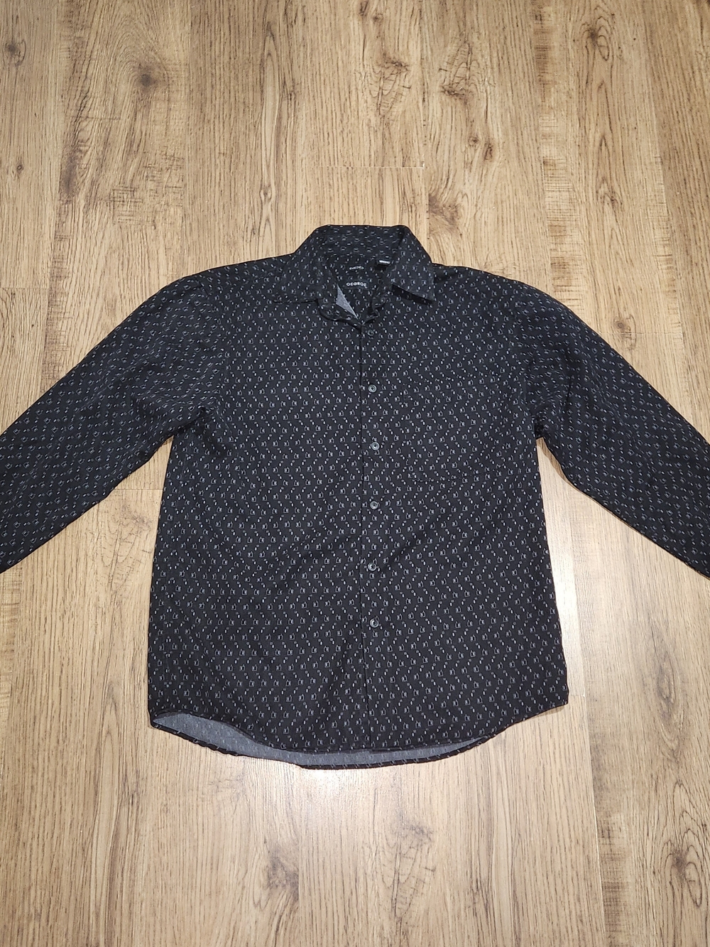 George Black Long-Sleeve Button-Down Shirt with Subtle White Micro Print